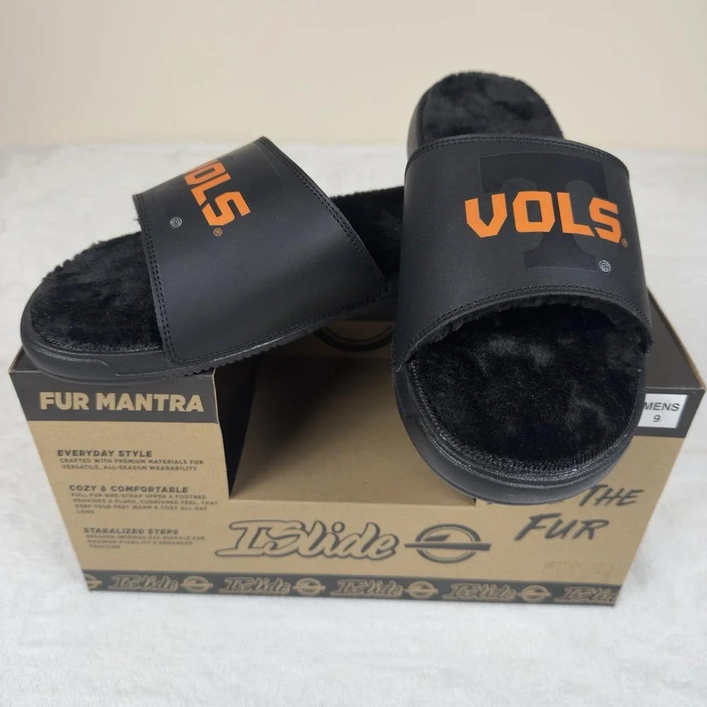 Tennessee‎ Volunteers ISlide Fur Lined Slides Men's 9 Black Sneaker Midsole New